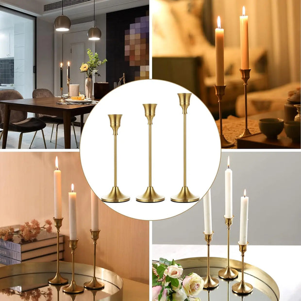 Set of 3 Vintage Elegant Metal and Aluminum Tabletop Candle Holders, Suitable for Wedding Anniversary, Home and Hotel Decoration