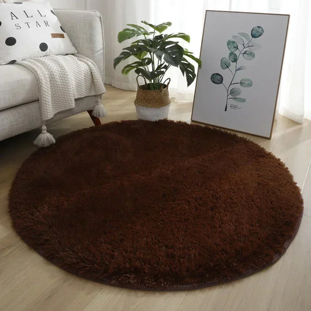 40cm Anti-Slip Fluffy Rugs Large Shaggy Rug Super Soft Mat Living Room Bedroom Carpet Aesthetic Bedroom Round Carpet Decoration