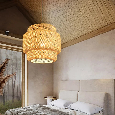 30cm Modern Bamboo Pendant Light Hand Woven Bamboo Art Chandelier Dining Room Lantern Chandelier Bedroom Dining Room Lamp