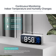 Digital Alarm Clock Table Electronic Clock with Temperature Humidity  Weekday & Dual Alarms Ringtones Rechargeable