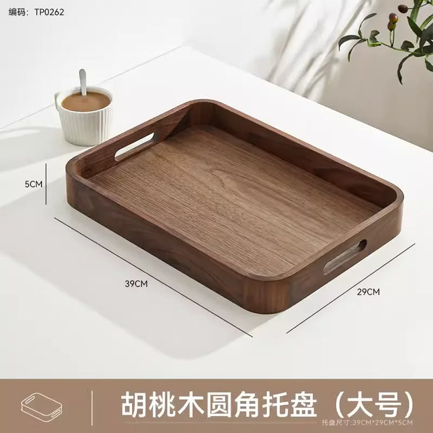 Portable Solid Wood Tray Walnut Wooden Tea Tray Luxury Dessert Coffee Tray Home Decoration Storage Tray