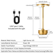 Rechargeable Wireless Table Lamp for Bedroom, Rechargeable, Touch Lamp, Camping Candle, Creative, USB-C, Desk Lamp