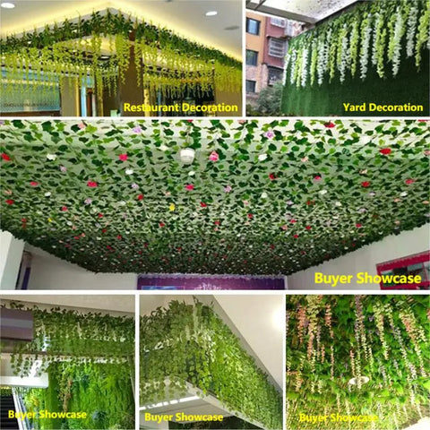 Artificial Plant 2.1M Green Ivy Leaf Wreath Silk Wall DIY Hanging Vine Family Garden Decoration Wedding Party Fake Wreath Leaves