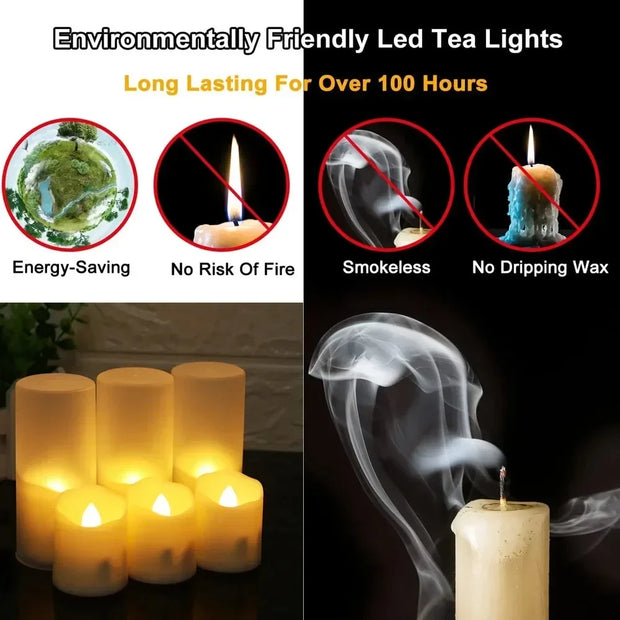 Pack of 12/24 Rechargeable LED Candle with Remote Flameless Flickering Tea Lights Home Dinner Christmas Wedding Party Decor