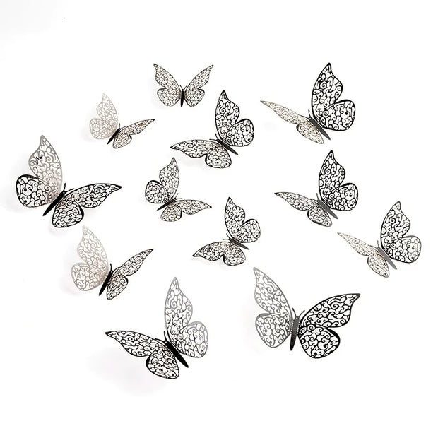 12Pcs Fashion 3D Hollow Butterfly Creative Wall Sticker For DIY Wall Stickers Modern Wall Art Home Decorations DIY Gift