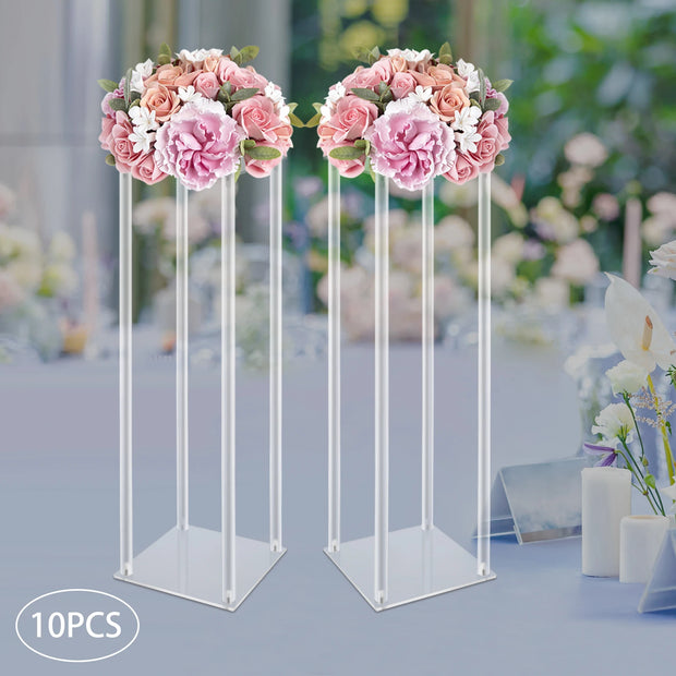 10Pcs Acrylic Vase Wedding Flower Stands Set 23.6"H Clear Column Rack Geometric Display Stand for Home Party Wedding Decor