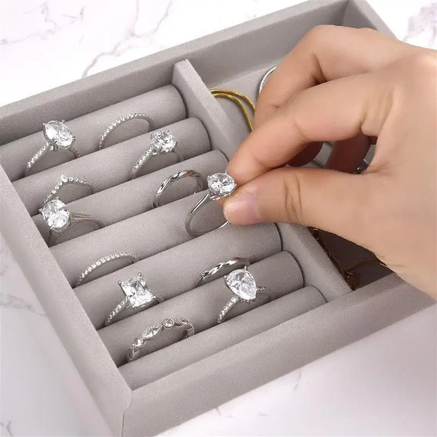 New Portable Velvet Jewelry Ring Jewelry Display Organizer Box Tray Holder Earring Jewelry Storage Case Showcase Wholesale