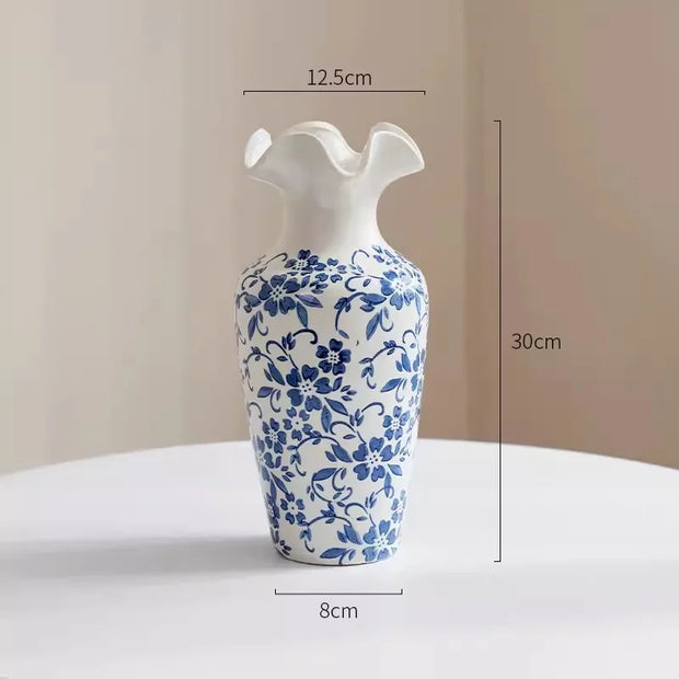 Jingdezhen New Chinese Vase, Ceramic Blue and White Porcelain Decoration, Living Room Aquatic Flower Arrangement, Retro Tea Room