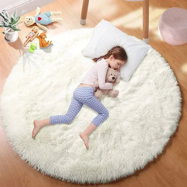 Super Soft Plush Round Rug Mat Fluffy White Carpets For Living Room Home Decor Bedroom Kid Room Decoration Salon Thick Pile Rug