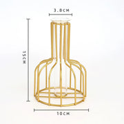 Nordic Simple Golden Glass Vase Hydroponic Plant Flower Vase Iron Geometric Glass Test Tube Metal Plant Holder Modern Home Decor