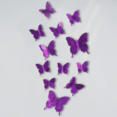 12Pcs/set Mirror Wall Stickers 3D Butterfly Wall Decal Art for Kids Room Home Wall Decoration Fridge Sticker Wedding Party