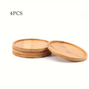 4pcs Round Bamboo Plant Saucers, 4.7 Inches Natural Bamboo For Indoor Outdoor Plants, Durable Pot Trays For Home Garden Decor