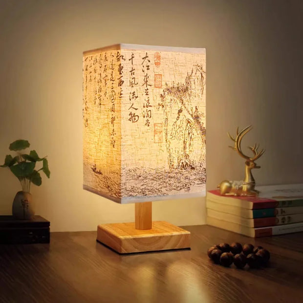 LED Chinese Style Table Lamps Dimmable USB Plug Square Simple Night Light Fabric Lampshade Bedroom Bedside Decor Desk Lights