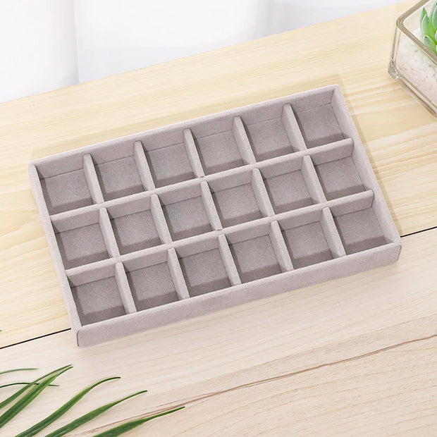 Velvet Jewelry Tray Display Case Portable Holder Earring Necklace Packaging Box Grey Beige Stackable Jewelry Organizer Boxes