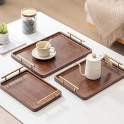 HeMu-Right Angled Bamboo Tray Handle, New Chinese Tea Set Bamboo Hotel Small Tea Tray Wooden Family Breakfast Tray Metal Handle