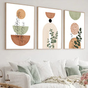 3pcs Modern Boho Abstract Shape Plant Poster Print Mid Century Bohemian Style Geometry Botanical Art Painting Wall Decor Picture