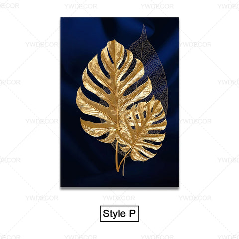 Luxury Black Golden Plant Leaf Canvas Poster Print Modern Home Abstract Wall Art Painting Living Room Decor Gift