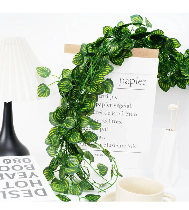 Artificial Plant 2.1M Green Ivy Leaf Wreath Silk Wall DIY Hanging Vine Family Garden Decoration Wedding Party Fake Wreath Leaves