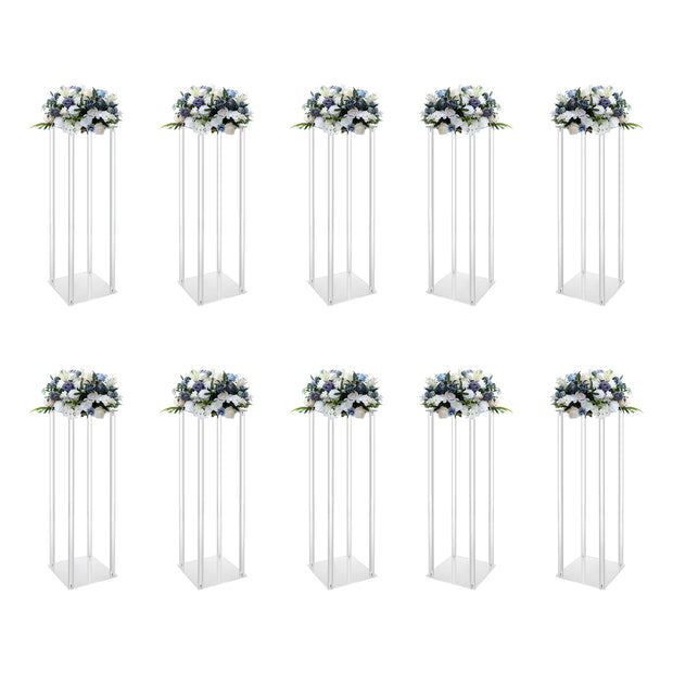 10Pcs Acrylic Vase Wedding Flower Stands Set 23.6"H Clear Column Rack Geometric Display Stand for Home Party Wedding Decor