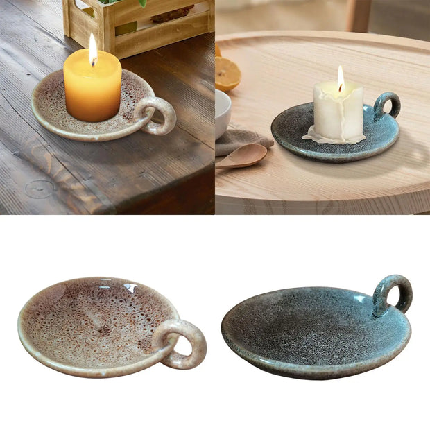 Ceramic Candle Plate Round Candlelight Stand Candle Holder Candlestick for Anniversary Living Room Fireplace Home Decoration