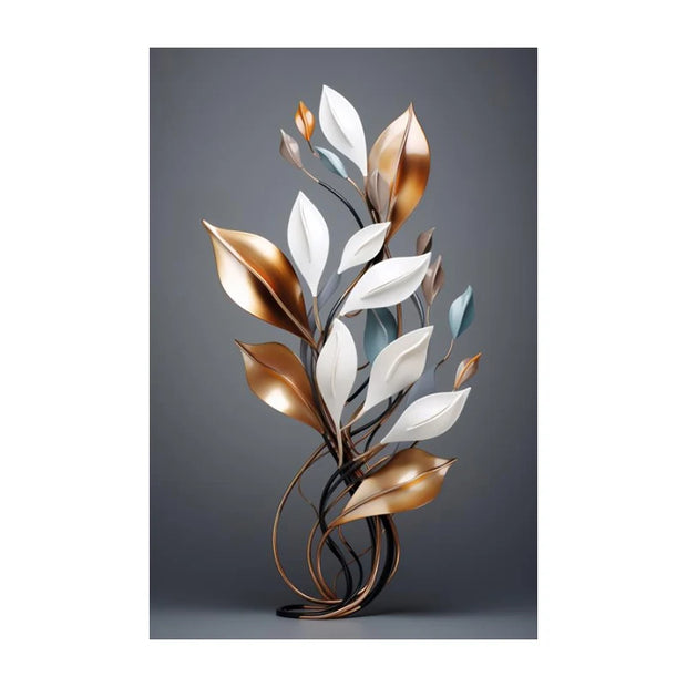 Wabi-Sabi-Nordic Light Painting, Luxury Flower Leaf Wall Art, Canvas Painting, Living Room, Home Decor