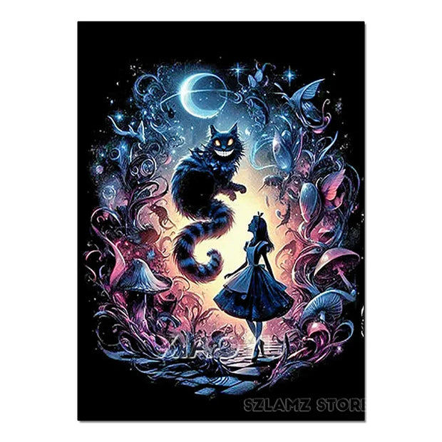 Disney Alice in Wonderland Diamond Painting Cheshire Cat Cartoon Cross Stitch Mosaic Kit Full Round/Square Drills DIY Art Decor