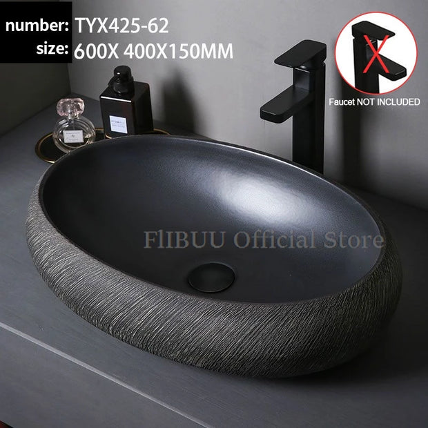 Ceramic Bathroom Vessel Sink Bowl Above Counter Art Single Sink Drain Lavatory Wash Hand Basin Household Countertop Wash Basin