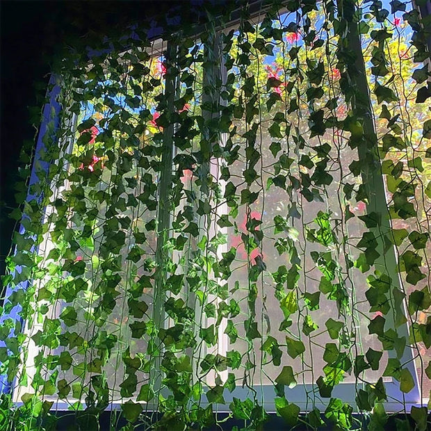 Artificial Green Ivy Leaf Rattan Creeper Leaves Vine Hanging Garland DIY Fake Flowers Plants for Garden Wedding Party Home Decor