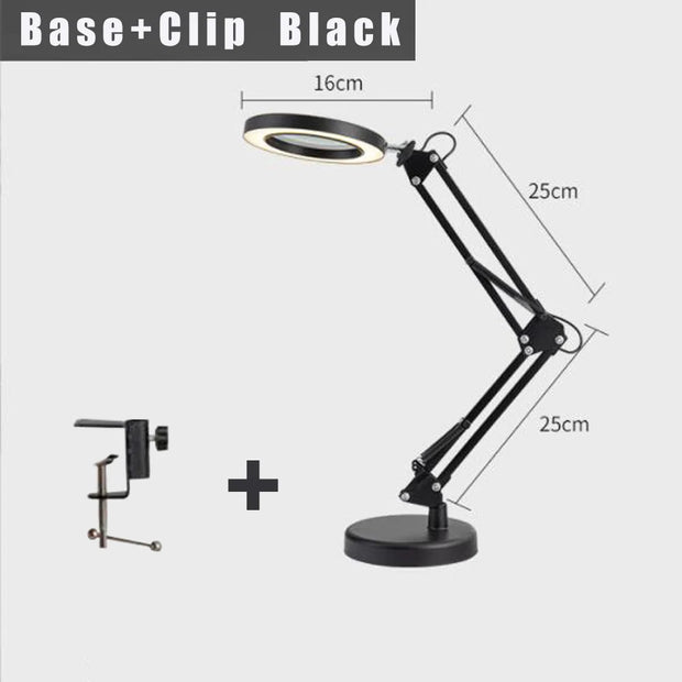 5X Magnifying Glass with Light 2-in-1 LED Lighted Magnifier 3 Color Modes Stepless Dimmable Hands Free Magnifying Desk Lamp