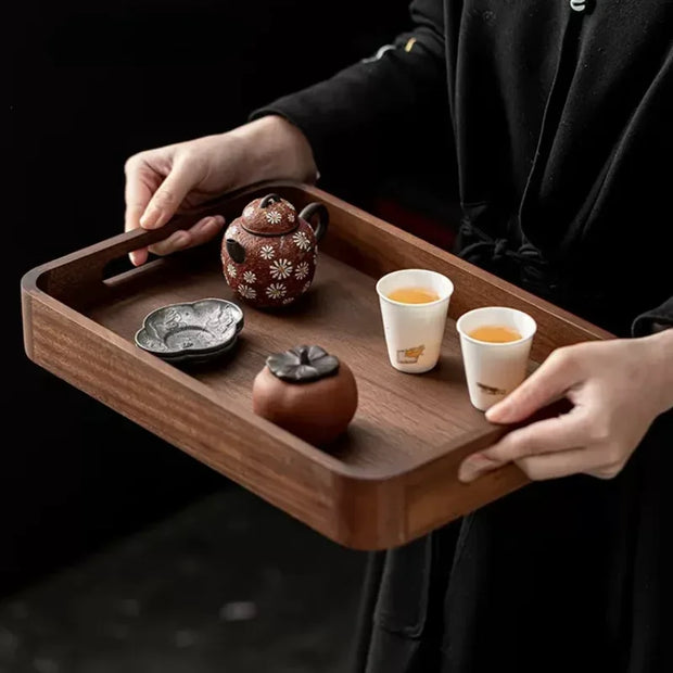 Portable Solid Wood Tray Walnut Wooden Tea Tray Luxury Dessert Coffee Tray Home Decoration Storage Tray