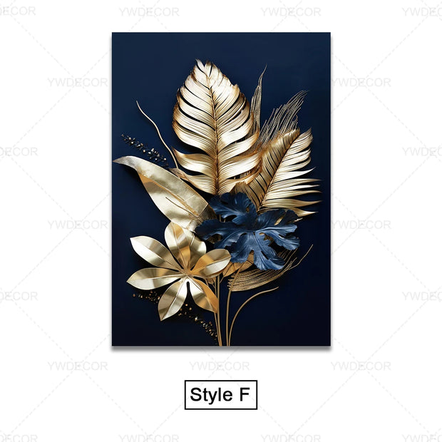 Luxury Black Golden Plant Leaf Canvas Poster Print Modern Home Abstract Wall Art Painting Living Room Decor Gift