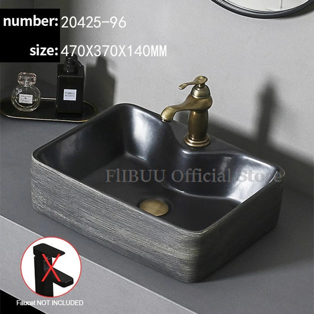 Ceramic Bathroom Vessel Sink Bowl Above Counter Art Single Sink Drain Lavatory Wash Hand Basin Household Countertop Wash Basin