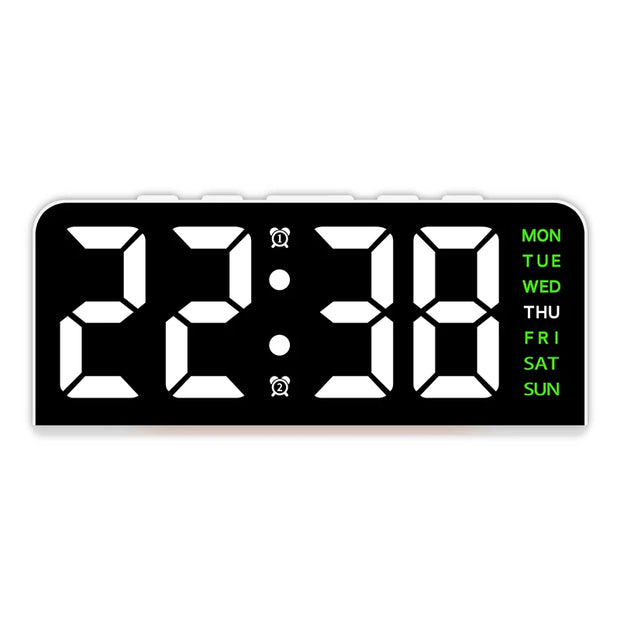 Digital Alarm Clock with Mood Light TEMP Date Week 2 Alarms Snooze Electronic Table Clock 4 Levels Brightness 12/24H LED Clock