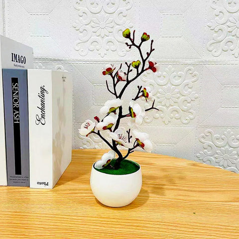 Bonsai Silk Flowers Plum Blossoms Artificial Plant Fake Flowers Pot Flores Sakura Tree Branches Home Room Decoration