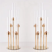 1 Piece of Elegant Gold 5-Arm Candlestick Center Decoration, Metal Desktop Stand with Acrylic Cover, Perfect Choice for Christmas Decorations and Home Decoration