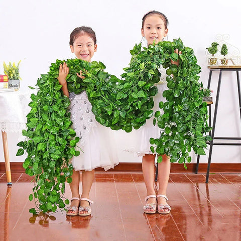 12PCS 2M Artificial Ivy Vine Plants Leaf Garland Decor Wall Hanging Silk Leaves Vines Creeper for Home Garden Wedding Decoration