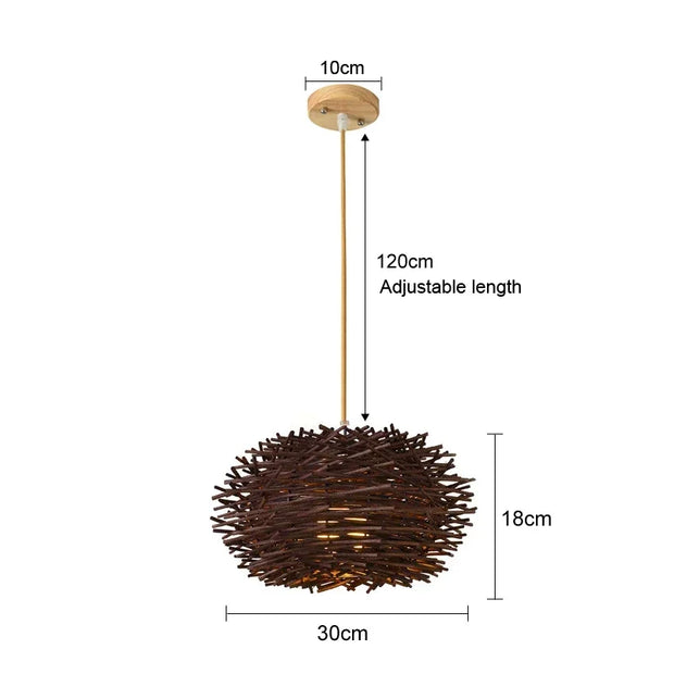 Rattan Wicker Bamboo Wood Pendant Light Ceiling Lustre Chandelier Hanging Lamp Hand Knitted Braided Home Living Bed Room Decor