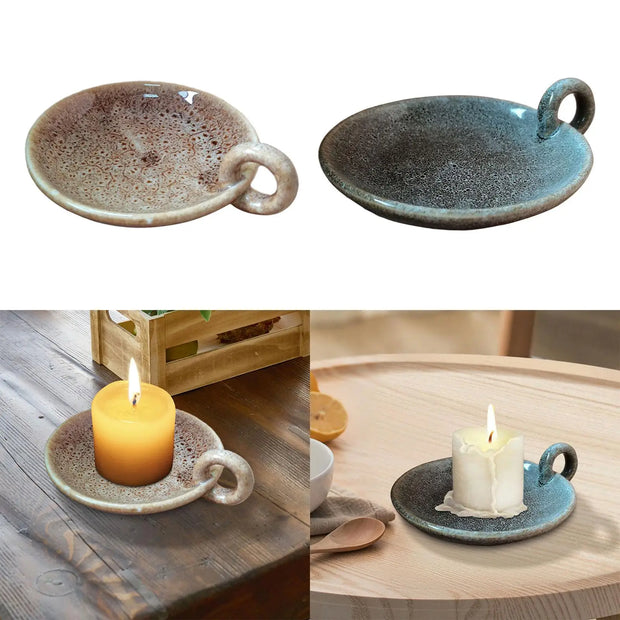 Ceramic Candle Plate Round Candlelight Stand Candle Holder Candlestick for Anniversary Living Room Fireplace Home Decoration