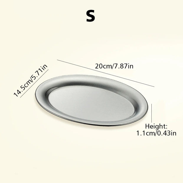 Stainless Steel Metal Dining Disc Oval Dish Reusable Shallow Tray Korean Style Fruit Meat Plate Kitchen Tableware Jewellery Prop